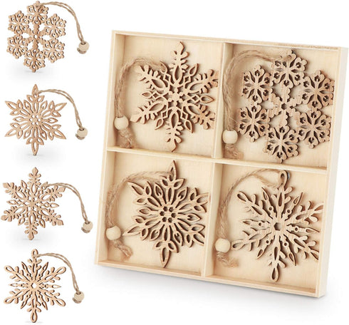 ilauke 12pcs Wooden Snowflakes Decorations 3 inch Christmas Ornaments Wood Hanging Ornament Rustic Farmhouse Christmas Craft Supplies...