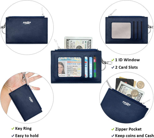 Padike Womens Slim Credit Card Holder Mini Front Pocket Wallet Coin Purse Keychain (Navy blue)…...