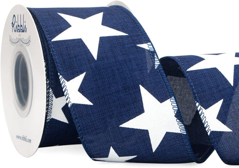Ribbli Patriotic Wired Ribbon, Royal Blue with White Stars Ribbon, 2-1/2 Inch x 10 Yard 4th of July Ribbon for Wreaths,Crafts,Big Bows,Gift Wrappi...