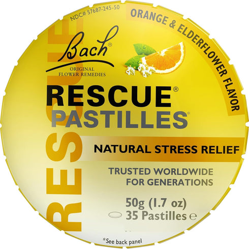 Bach RESCUE PASTILLES, Orange and Elderflower Flavor, Natural Stress Relief Lozenges, Homeopathic Flower Essence, Vegetarian, Gluten & Sugar-Free,...