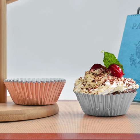 200 Pcs Rose Gold Foil Cupcake Liners Standard Baking Cups Muffin Paper Cases...
