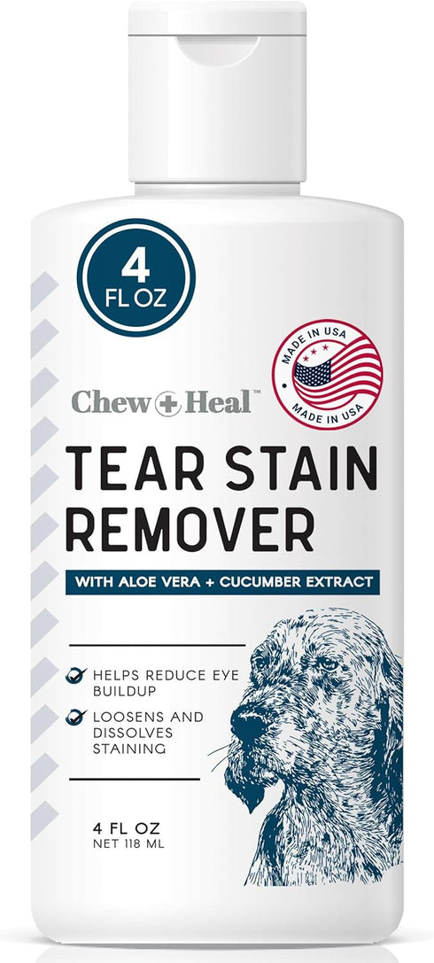Tear Stain Remover for Dogs and Cats - 4 oz Solution - Dissolves Eye Buildup and Gunk, Reduces Staining - Water Based with Aloe Vera and Cucumber ...