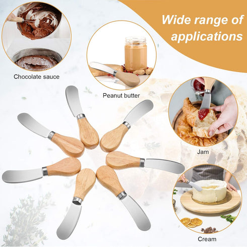 Patelai 12 Pieces Cheese Spreader Cheese Butter Knife Stainless Steel Butter Spreader Knives with Wooden Handle Sandwich Cream Cheese Cake Condime...