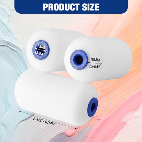 WORKPRO Small Paint Roller 2.5 inch 12-Pack, Mini Foam Paint Roller Covers for Small Touch-Up, Art Crafts, Furniture, Cabinets, High-Density Spong...