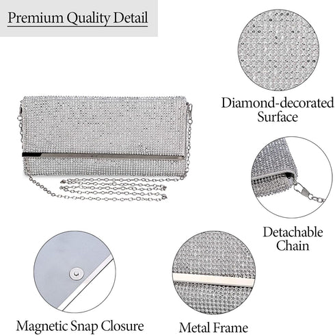 Tanpell Women's Soft Rhinestone Crystal Evening Clutch Bags Bling Purse with Detachable Chain for Prom Party...