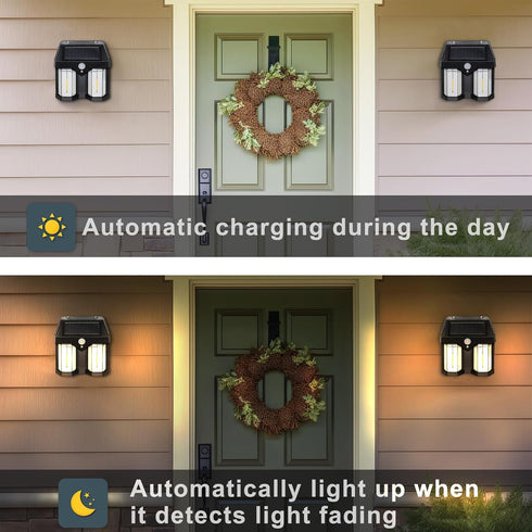 KBT 2 Pack Solar Wall Lights with 3 Lighting Mode, Motion Sensor Outdoor Lights for Outside, Fence Security Lamp for Garden Patio Yard...