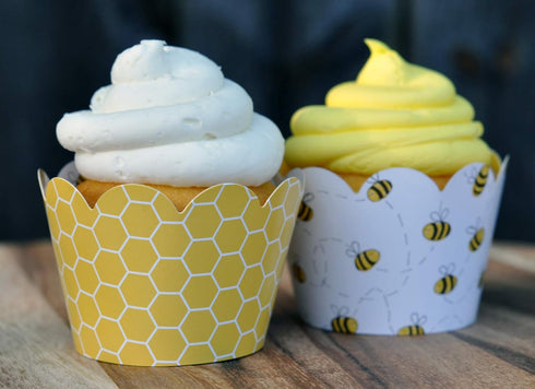 Honey Bee Cupcake Wrappers for Gender Reveal, Birthday Parties, Bridal Showers, Baby Showers, or Backyard Summer gatherings. Set of 24 Honey Bee S...