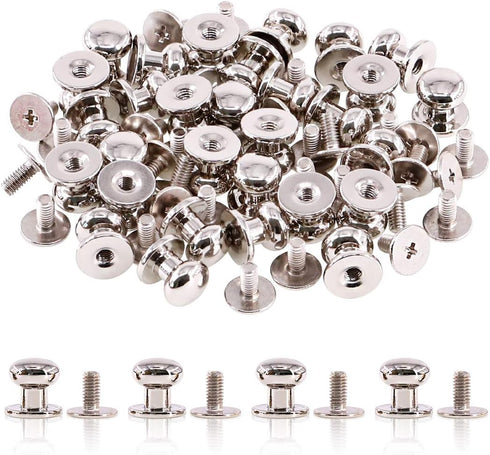 Swpeet 30Sets Sliver 8x10x10mm Chicago Screws Round Head Button Stud Slotted Screws Nail Rivet Leather Rivets Craft Belt for DIY Craft Leather Cra...