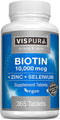 Biotin 10000 mcg + Zinc + Selenium, Pure, Vegan & Extra Strong, Best Supplement for Hair Growth, Glowing Skin, Strong Nails*, 365 Tablets for 12 M...