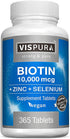 Biotin 10000 mcg + Zinc + Selenium, Pure, Vegan & Extra Strong, Best Supplement for Hair Growth, Glowing Skin, Strong Nails*, 365 Tablets for 12 M...