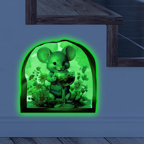 Cute Mouse Hole Wall Decor Sticker Glow in The Dark, Mouse Drinking Wine Funny Wall Art Decals, Adorable Peel and Stick Mice Room Decor, Classroom...