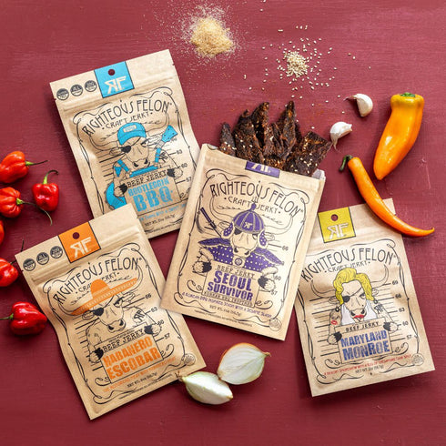 Righteous Felon Beef Jerky Variety Pack | Gluten Free Snack Packs for Adults | High Protein, Keto, Low Sugar | Made with Premium Meats | Gifts for...