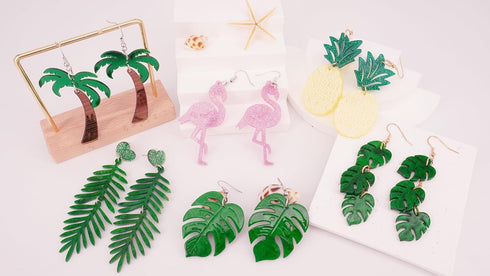 6 Pairs Tropical Earrings for Women Coconut Palm Leaf Dangle Earrings Green Plant Pineapple Flamingo Hawaiian Earrings...