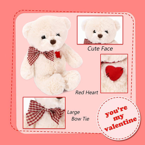 Small Teddy Bear with Heart Cute White Teddy Bear Stuffed Animal Valentine's Day Soft Stuffed Bear Plush Bear Plushie Toys Gifts for Girlfriend Bo...