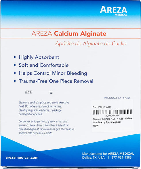 AREZA MEDICAL Calcium Alginate Wound Dressing 4.25" x 4.25" Pads - 10 Individual Sterile Non-Stick Gauze Pads FSA HSA Approved Highly Absorbent No...