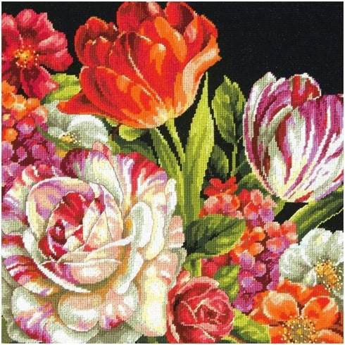 Wilton Dimensions Flower Bouquet on Black Needlepoint Embroidery Kit, 14" x 14", Multicolor...