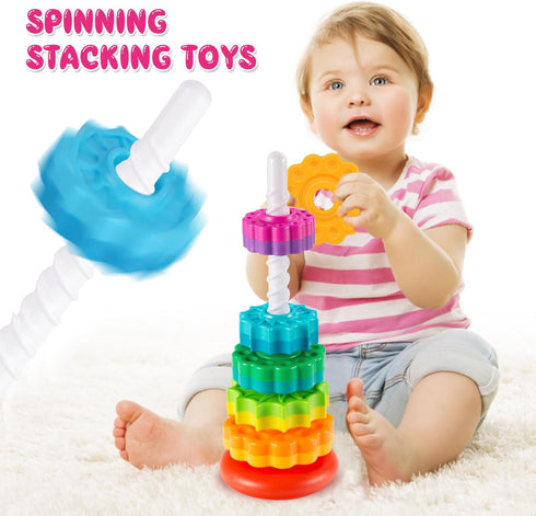 Baby Spinning Stacking Toys Sensory Toys for Toddlers 1-3, Rainbow Ring Spin Montessori Toys for Babies 6-12 Months, Autism Learning Toy for 1 2 3...