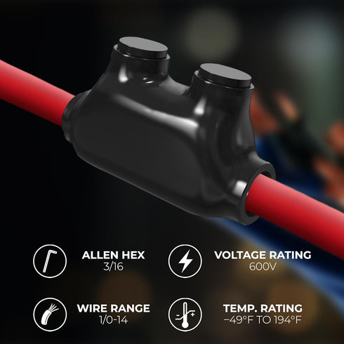 OHLECTRIC Black Insulated Electrical Power in-Line Splice Connector - 1/0-14" Wire Range, 3/16" Hex Screw- Rugged Di-Electric Rubber/Vinyl Coating...