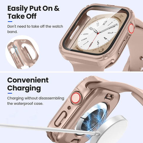 Goton 2 in 1 Waterproof Rugged Case for Apple Watch Screen Protector 44mm Series 6 5 4 SE, 360 Protective Glass Face Cover Hard PC Bumper + Back F...