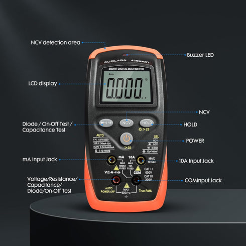 Digital Multimeter, TRMS 6000 Count Auto-Ranging DC AC Voltmeter Ohm Volt Amp Tester for Voltage Current Resistance Capacitance Continuity NCV, Te...