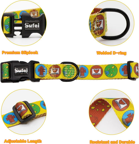 SUFEI Nylon Dog Collar - Adjustable Classic Pet Collars with Quick-Release Buckle and D-Ring, Multicolor Cute Patterns Soft Dog Collar for Small M...