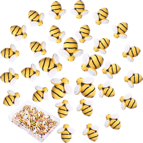 MIKIMIQI 30 Pcs Tiny Resin Bees Decor Bumble Bee Embellishment Resin Bees Craft Decorations with Storage Box for DIY Craft Wreath Scrapbooking Par...