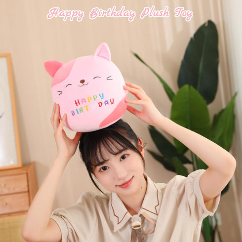 Birthday Cat Stuffed Animal Toy Cute Cat Plush Soft Kitty Plush Pillows Lifelike Cat Shape Design Plushie Gifts for Kids Girls (Pink, 10 Inch)...