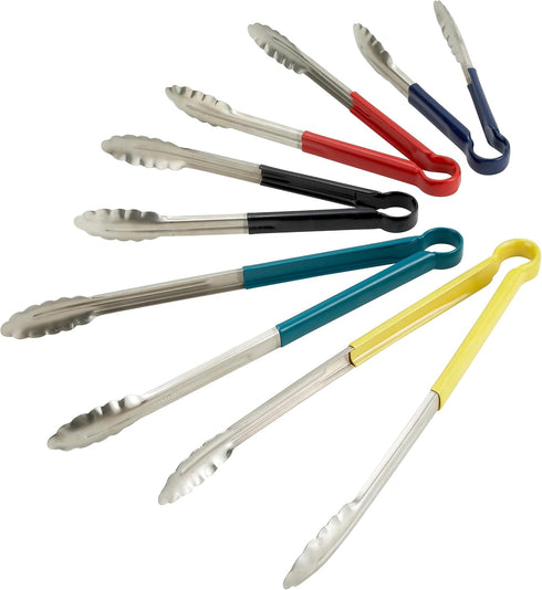 Winco 12" Stainless Steel Serving Tongs with Plastic Handle, Black...