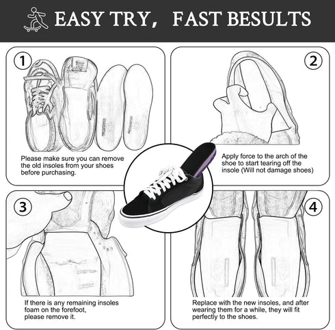 Endoto Replacement Insoles for Vans Skate Shoes, Footwear Inserts for Men & Women Shock Absorption & Foot Pain Relief(Size: US Men6.5 / Women8-EU ...