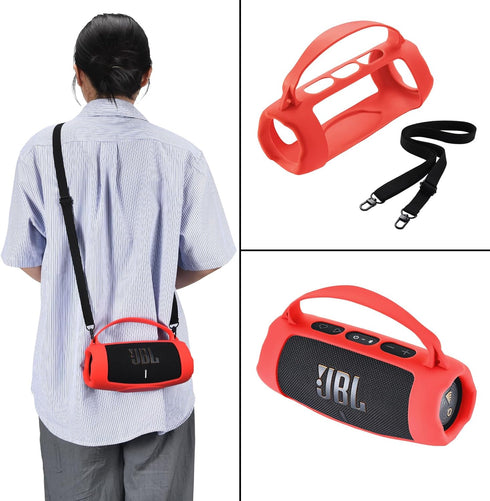 LICHIFIT Silicone Protective Cover Frame Case Skin for JBL Charge 5 Wi-Fi/Charge 5 Bluetooth Speaker Shell Sleeve Hand Bag Shoulder Case Box Acces...
