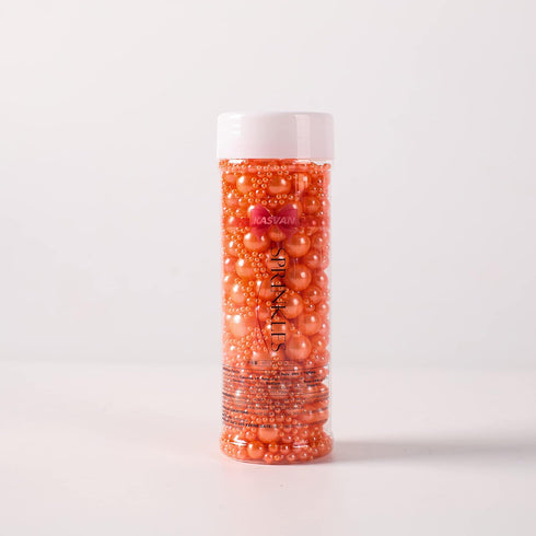 Kasvan Orange Pearl Sugar Sprinkles - Edible Candy Pearls 130g/4.58 Oz, Mix Size, Baking Cake Decorations, Ice Cream Toppings and Cookie Decoratin...