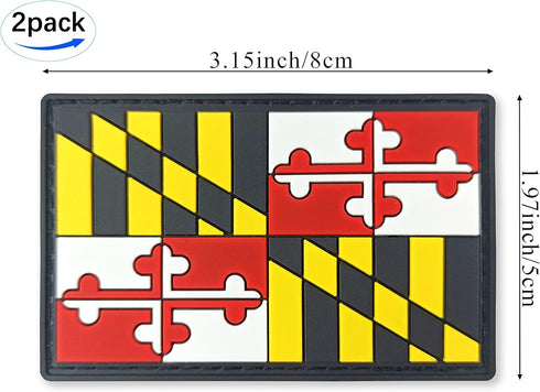JBCD Maryland Flag Patch Tactical PVC Rubber Hook and Loop Fastener Patch, 2 Pack...