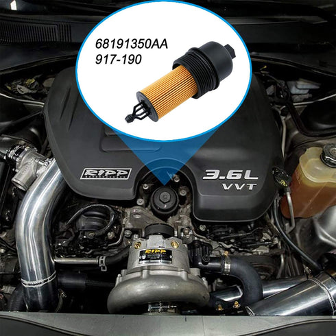 Oil Filter and Oil Filter Housing Cap Assembly , Fits For Chrysler Dodge Jeep Ram - 200, 300, Challenger, Charger, Durango, Cherokee, Wrangler,Rep...
