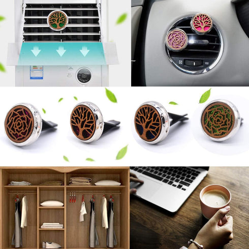 2 Packs Wooden Car Diffuser Vent Clips, Aromatherapy Essential Oil Car Diffuser Locket Clip with 10 Shiny Pads and 10 Washable Felt Pads(Tree and ...