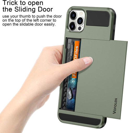 Vofolen Compatible with iPhone 12 Pro Case Wallet 5G Cover Credit Card Holder ID Slot Sliding Back Pocket Anti-Scratch Dual Layer Protective Compa...
