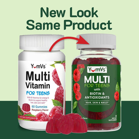 YumVs Teen Multivitamin Gummies with Biotin and Antioxidants - Raspberry Flavor - Hair Skin Nails Support - Vegetarian Kosher Teen Vitamins for Bo...
