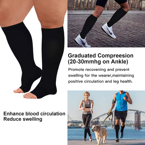 Extra Wide Calf Compression Socks Toeless for WomenMen 20-30mmHg Plus Size...