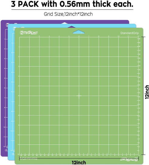 HTVRONT Cutting Mat, 3 Pcs Cutting Mat 12x12(Standard, Light, StrongGrip) Compatible with Cricut Maker 3/Maker 4/Maker/Explore 3/4/Air 2/One, Vari...