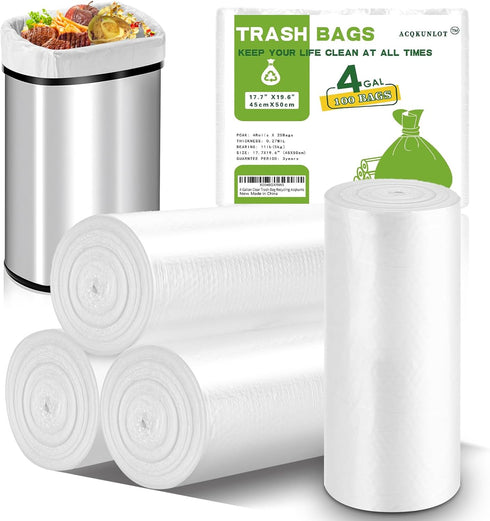 4 Gallon Clear Trash-Bag Small Garbage-Bags-Bathroom - Unscented Kitchen Plastic 100 Count Little Office Car Liners Tiny Waste Basket Strong Restr...
