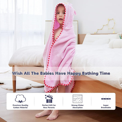MICHLEY Animal Face Hooded Baby Towel Cotton Bathrobe for Boys Girls 0-6 Year Light Pink...