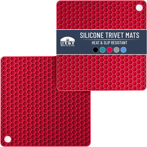BTaT- Silicone Trivet Mats, 2 Pack, Rose Red Silicone Trivet, Silicone Hot Pads for Kitchen, Silicone Trivets for Hot Pots and Pans, Silicone Hot ...