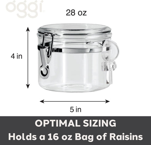 OGGI Clear Canister Airtight 28oz - Clamp Lid & Spoon - Airtight Food Storage Containers, Ideal for Kitchen & Pantry Storage of Bulk, Dry Food Inc...
