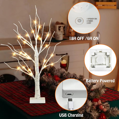EAMBRITE Lighted Birch Tree Spring Decorations for Home, Christmas Decorations Indoor, 2Pack 24 LED Battery Operated/USB Tabletop Mini Small Artif...