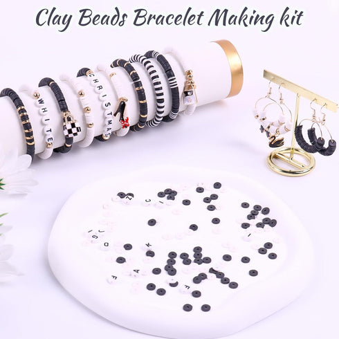 Wuollgess 3500 PCS Black White Clay Beads Kit for Bracelets Making, Polymer Heishi Beads for Jewelry Making, Friendship Bracelet Kit for Adults, L...