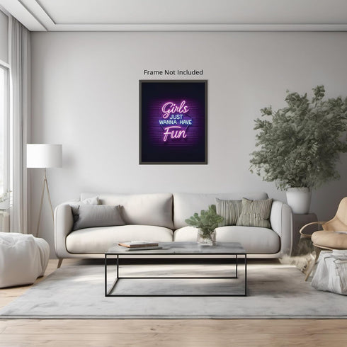 Posterizer 1 pcs-Girls just wanna have fun- vintage neon girly wall sign-Kitchen & Bar Art-Inspirational Women's Art - Art for Cafe, Restaurant, C...