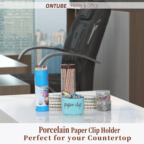 Farmhouse Paper Clip Holders,Ceramic Binder Clip Dispenser Organizer for Desk,Cute Office Push Pins Holder (Turquoise)...