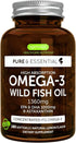 Super Concentrated rTG Omega 3 Wild Fish Oil 1000mg, Clean Label Free from Environmental Toxins, EPA DHA, 2:1 Ratio, Non-GMO, Astaxanthin 1mg, Lem...