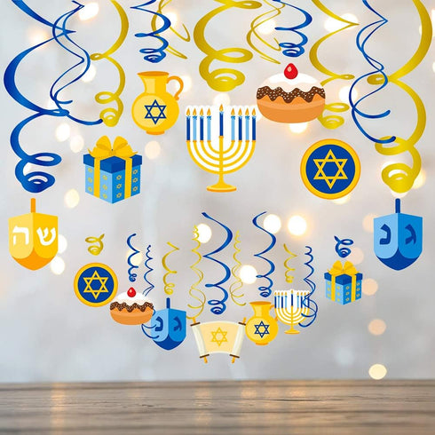 30PCS Hanukkah Decorations Hanging Swirls - Holiday Chanukah Party Supplies Favors Ceiling Decor...