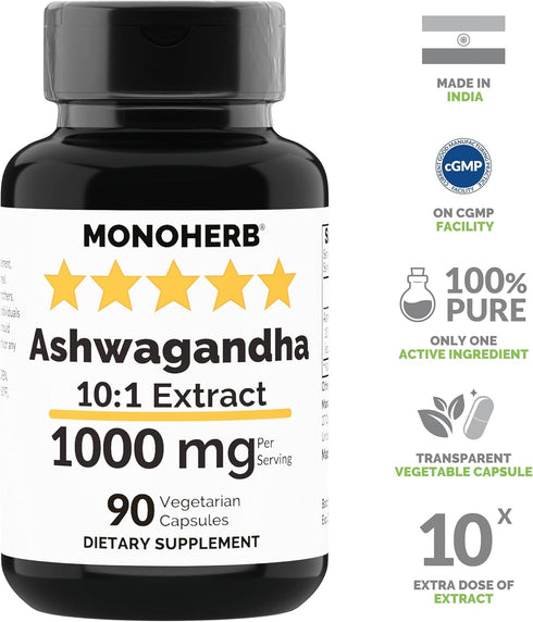 Ashwagandha Extract 1000 mg - 90 Vegetarian Capsules...