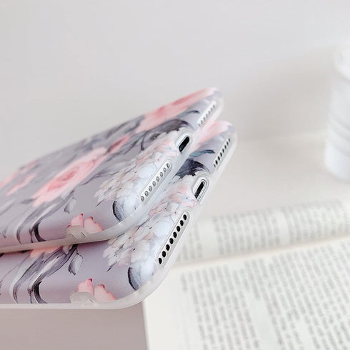 YeLoveHaw for iPhone 8 Plus / 7 Plus Case for Girls, Flexible Soft Slim Fit Full Protective Cute Phone Case Cover with Purple Floral and Gray Leav...